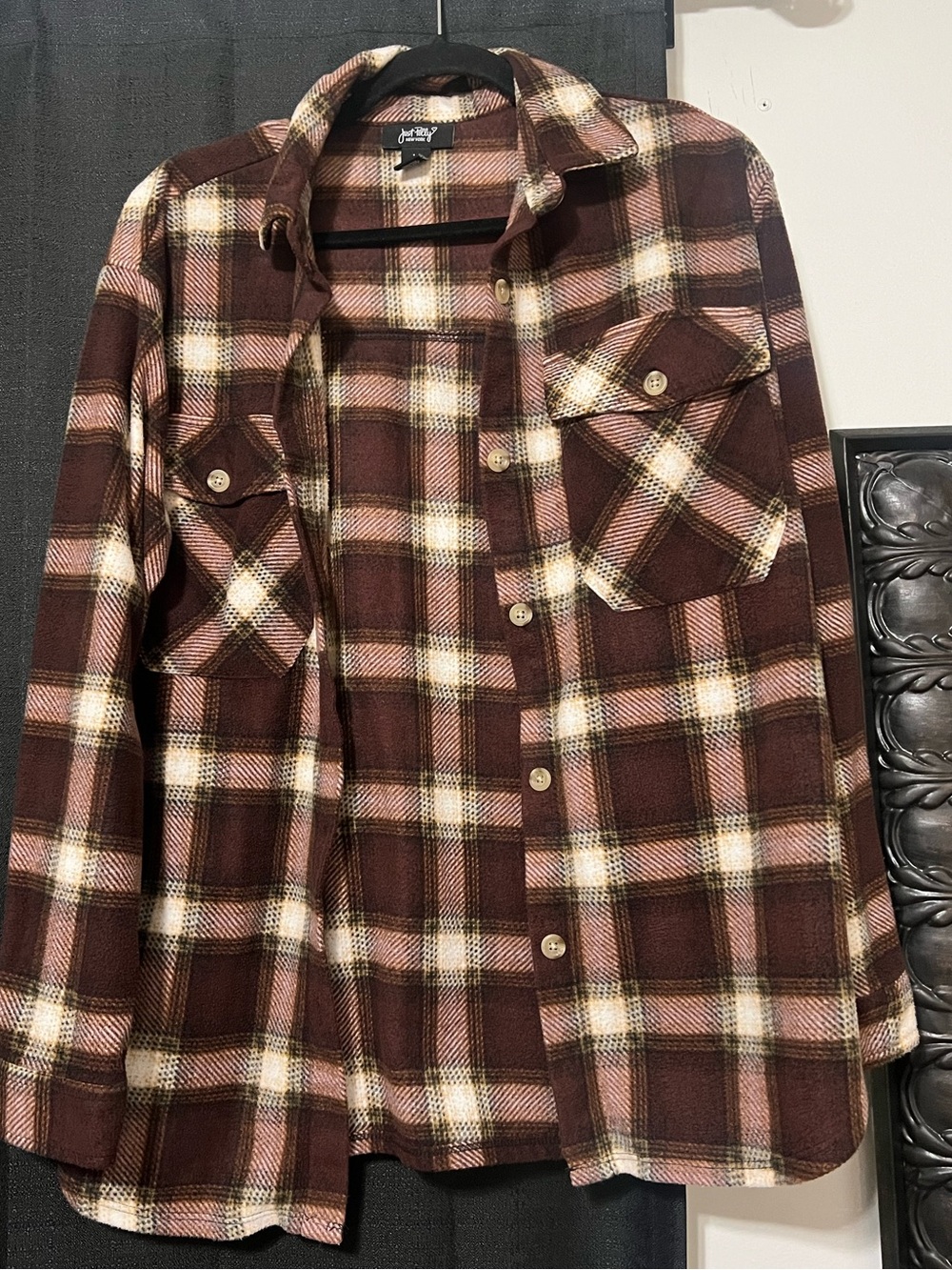 Women’s Brown Plaid Button-Up Shirt Jacket